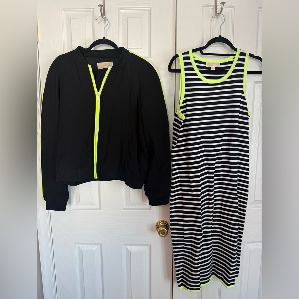 Michael Kors Black and Neon Green Striped Dress and Jacket Set - Picture 3 of 9